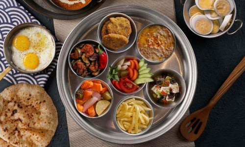 Middle Eastern traditional breakfast, It's also Ramadan "Suhoor". Egyptian Breakfast - Beans and falafel.